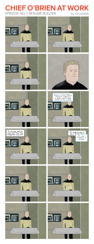 Illustration for article titled Miles O'Brien at work. TNG days.